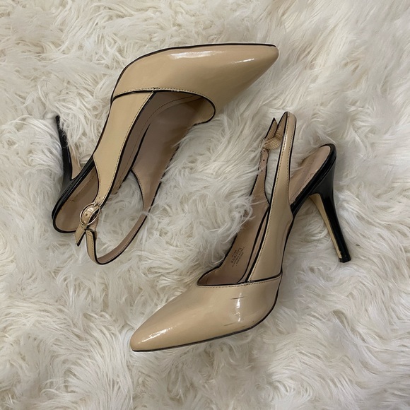 Nude with Black Trim “Lydia” Slingback Pumps - Picture 2 of 11